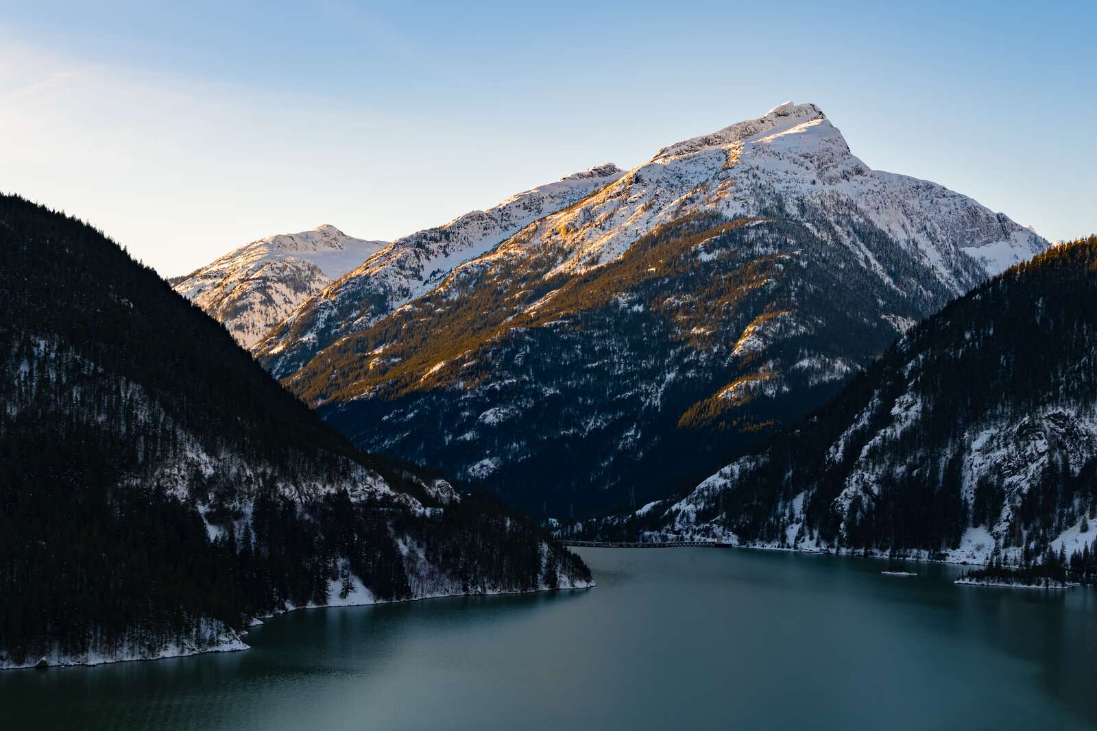 Golden sunset over a snowy mountain